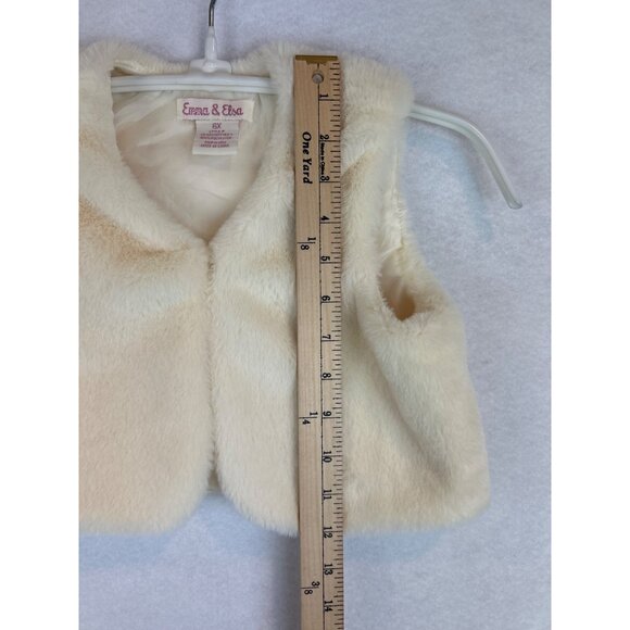 Toddler Emma & Elsa Faux Fur Vest 6X Ivory Sleeveless Satin Lining Button Closur - Picture 4 of 8